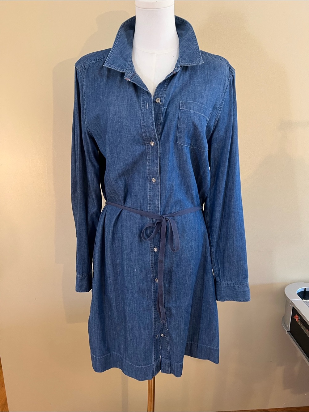 Denim Chambray Button-Front Shirt Dress - Blue